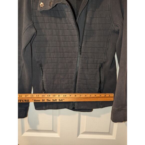 Lululemon Athletica Womens 4 Black Ribbed Jacket Asymmetrical Zip Cowl Collar - Picture 7 of 13